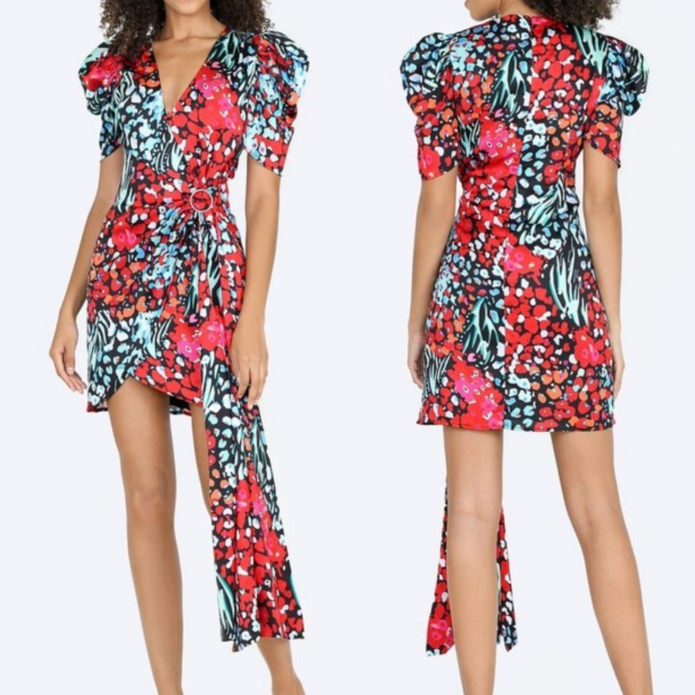 Elliatt Donna Party Faux Wrap Mini Dress in Multi-Color Floral Print Size XS
